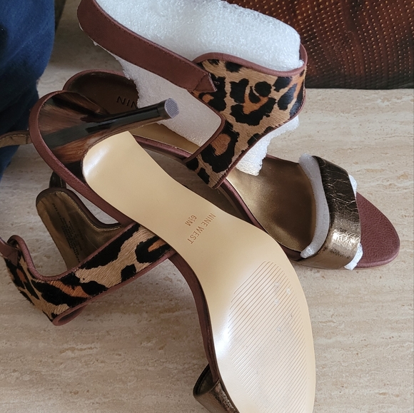 Nine West Leather cowhide animal print sandals heel - Picture 2 of 4